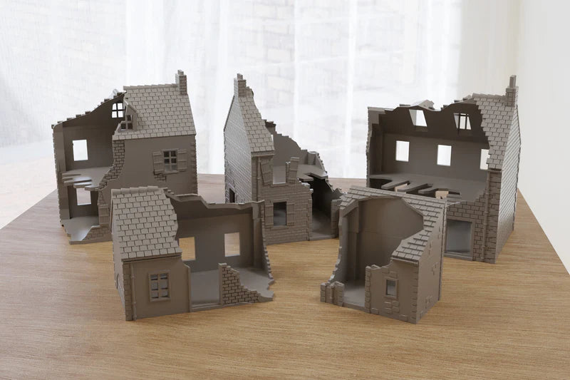 Normandy French Village Set (Volume 1) Destroyed | 1/32 (54mm)–1/56 (28mm) Diorama Terrain