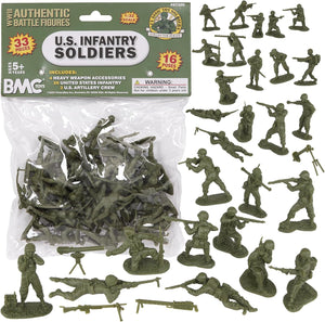 BMC CTS WW2 US Infantry Plastic Army Men - 33pc OD Green 1:32 Soldier Figures