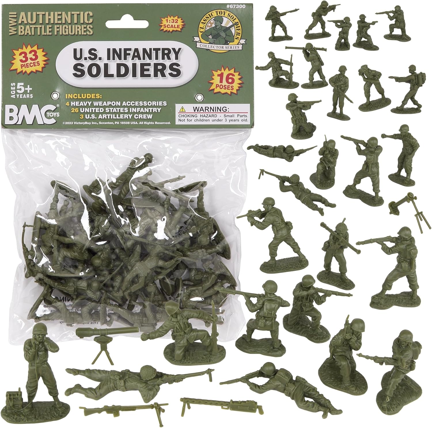 BMC CTS WW2 US Infantry Plastic Army Men - 33pc OD Green 1:32 Soldier Figures