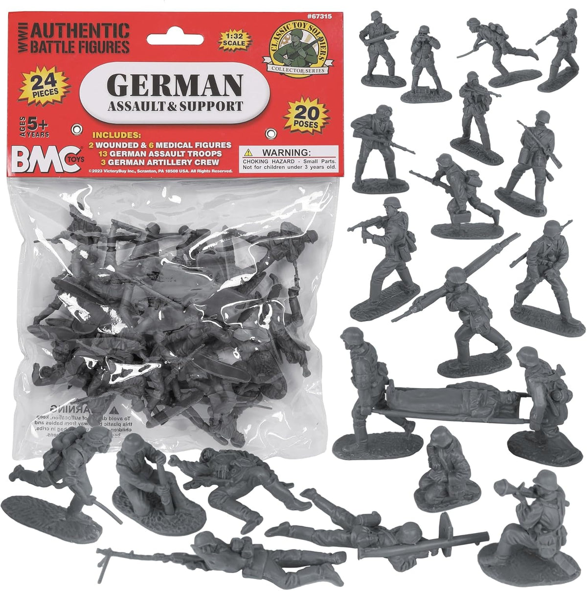 BMC CTS WW2 German Assault & Medics Plastic Army Men - 24pc Gray Soldier Figures
