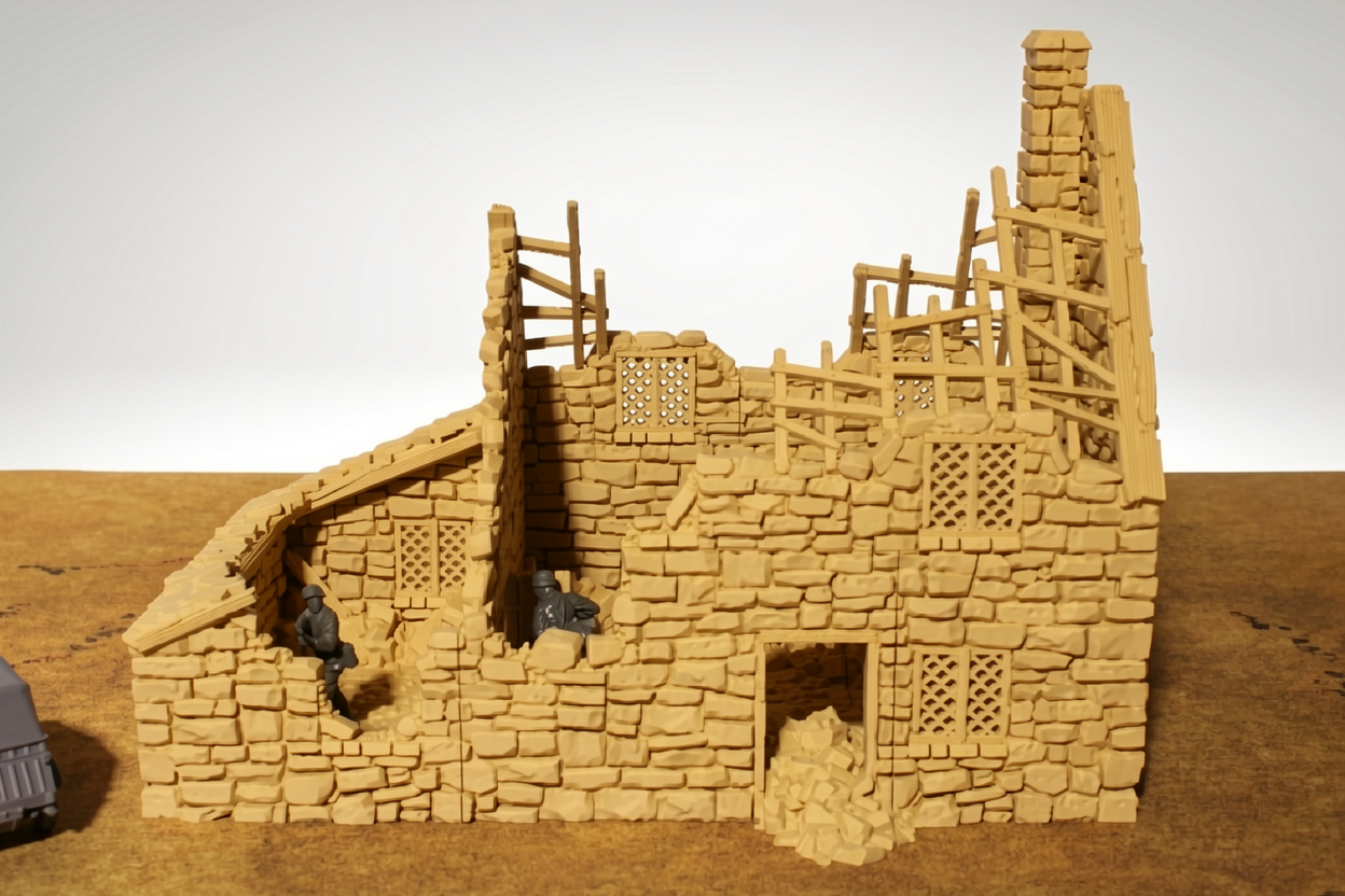 Ruined European Cottage #1: 1/32 Army Men Scale