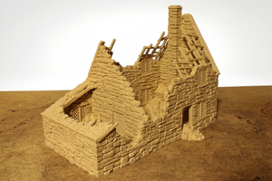 Ruined European Cottage #3 | 1/32 (54mm)–1/56 (28mm) Diorama Terrain