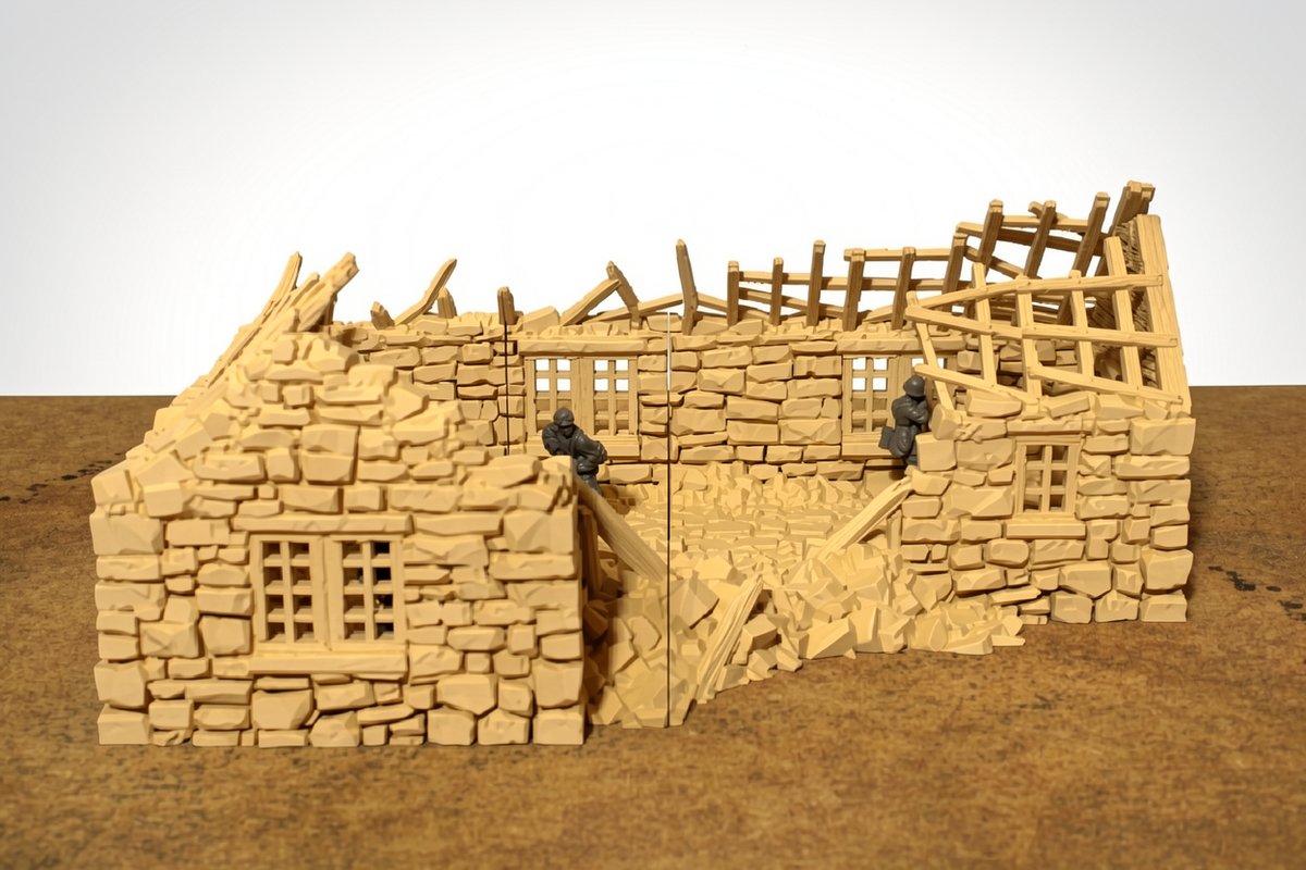 Ruined European Barn #1 | 1/32 (54mm)–1/56 (28mm) Diorama Terrain