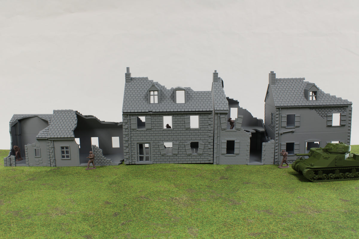 Normandy French Village Set (Volume 1) Destroyed | 1/32 (54mm)–1/56 (28mm) Diorama Terrain