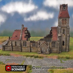 Ruined Medieval Normandy Church | 1/32 (54mm)–1/56 (28mm) Diorama Terrain