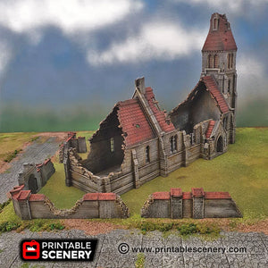 Ruined Medieval Normandy Church | 1/32 (54mm)–1/56 (28mm) Diorama Terrain
