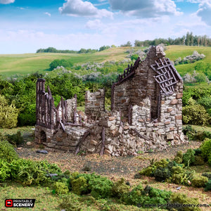 Ruined European Cottage #5 | 1/32 (54mm)–1/56 (28mm) Diorama Terrain