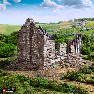 Ruined European Cottage #5 | 1/32 (54mm)–1/56 (28mm) Diorama Terrain