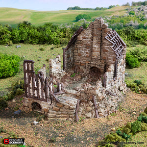 Ruined European Cottage #5 | 1/32 (54mm)–1/56 (28mm) Diorama Terrain