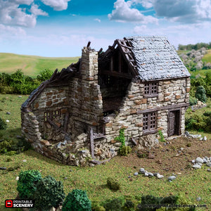 Ruined European Cottage #4 | 1/32 (54mm)–1/56 (28mm) Diorama Terrain