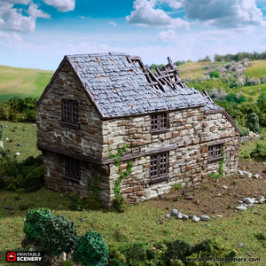 Ruined European Cottage #4 | 1/32 (54mm)–1/56 (28mm) Diorama Terrain