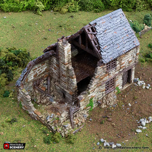 Ruined European Cottage #4 | 1/32 (54mm)–1/56 (28mm) Diorama Terrain
