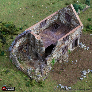 Ruined European Cottage #4 | 1/32 (54mm)–1/56 (28mm) Diorama Terrain