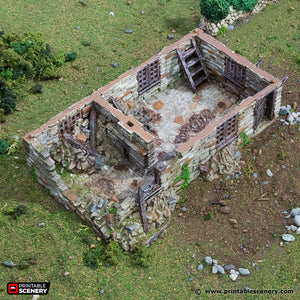 Ruined European Cottage #4 | 1/32 (54mm)–1/56 (28mm) Diorama Terrain
