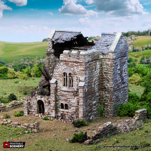 Ruined Norman Stone Keep | 1/32 (54mm)–1/56 (28mm) Diorama Terrain