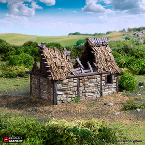 Ruined Norman Stone Barn | 1/32 (54mm)–1/56 (28mm) Diorama Terrain