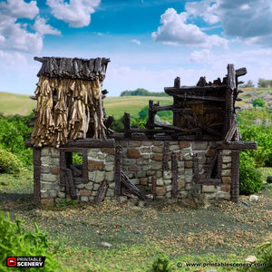 Ruined Norman Stone Barn | 1/32 (54mm)–1/56 (28mm) Diorama Terrain