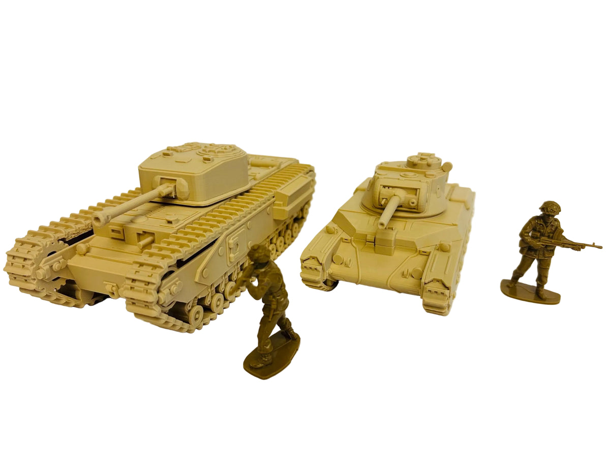 WWII (x2) British Vehicle Bundle #1 (Churchill + Matilda) | 1/32 (54mm)–1/56 (28mm) Scale Models