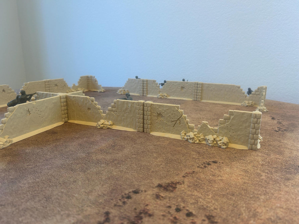 Damaged Walls WWII Terrain Pack: 1/32 Army Men Scale